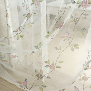 Misty Meadow Floral and Bird Print Voile Curtain 1