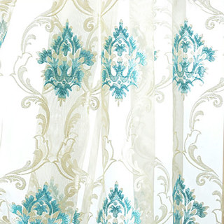 Blue Watercolour Flowers Painting Effect Print Floral Sheer Voile