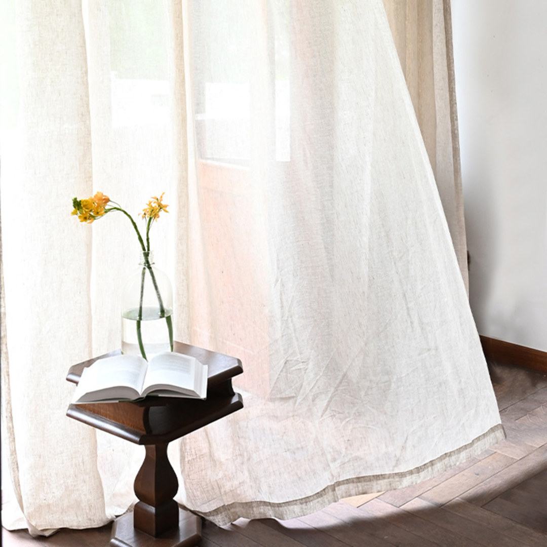 Zen Garden Pure Flax Linen Natural Colour Sheer Voile Curtain