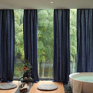 Wabi Sabi Pure Flax Linen Navy Blue Heavy Voile Curtain 2