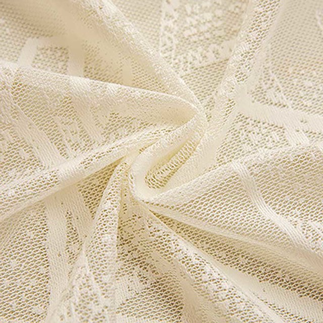 Love Triangles Ivory White Geometric Lace Net Curtain