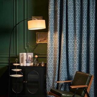 Bishamon Kikko Mid Century Modern Geometric Haze Blue Curtain 1