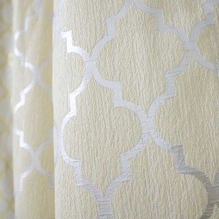 Moroccan Trellis Beige and Metallic Silver Arabesque Geometric Curtain 3