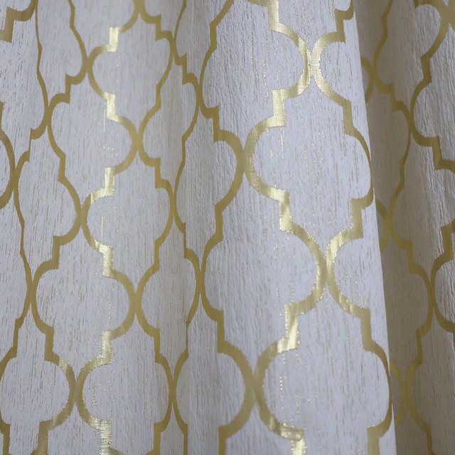 Moroccan Trellis Cream and Metallic Gold Arabesque Geometric Curtain 1