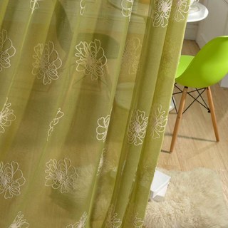 Flowers of the Four Seasons Olive Green Embroidered Voile Curtain 4