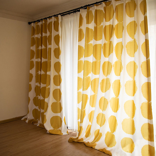 Futura Mid Century Modern Polka Dot Yellow Curtain 1