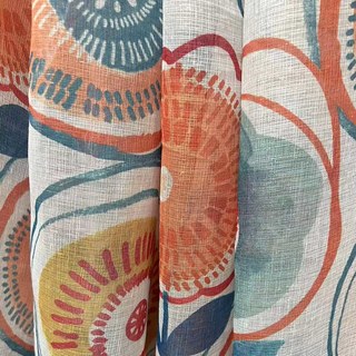Circle Dance Multicolour Red Mid Century Modern Floral Voile Curtain 4