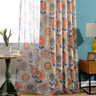 Circle Dance Multicolour Red Mid Century Modern Floral Voile Curtain 7