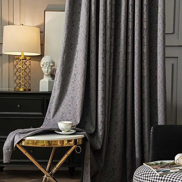 Allure Luxury Jacquard Mocha and Pastel Blue Lace Curtain