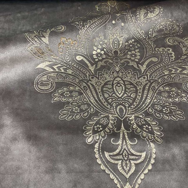 Heritage Luxury Grey and Gold Damask Velvet Curtain 1