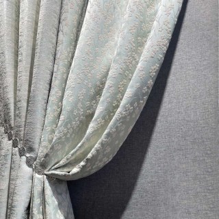 Cherry Blossoms Sage Mint Green Floral Chenille Blackout Curtain