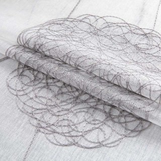 Dancing Pom Pom Embroidered Grey Voile Curtain