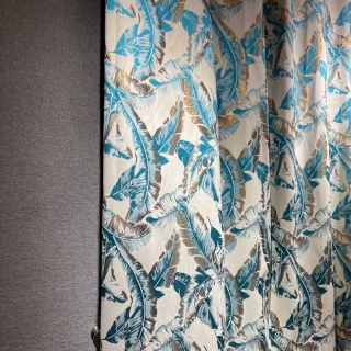 Banana Leaf Bliss Teal Blue and Gold Tropical Curtains 3