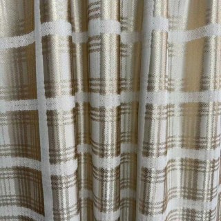 Fancy Plaid Jacquard Cream Gold Checked Curtains