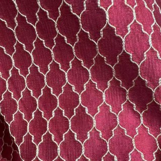Fancy Trellis 3D Jacquard Burgundy Wine Red Arabesque Curtains with Gold Details 5