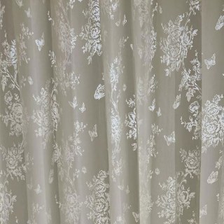 Enchanted Garden Rose & Butterfly Floral Cream Voile Curtain 2