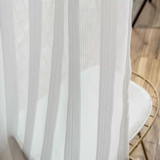 Moonlit Shimmer Silver Bold Striped White Voile Curtain