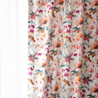 Summer Blooms Multicolor Pink Red Linen Style Floral Curtain 2