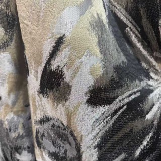 Noir Petals Black and Cream Abstract Floral Curtains with Silver Details 5