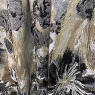 Noir Petals Black and Cream Abstract Floral Curtains with Silver Details 3