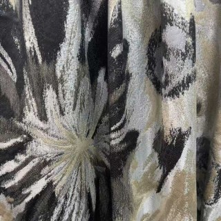 Noir Petals Black and Cream Abstract Floral Curtains with Silver Details 6