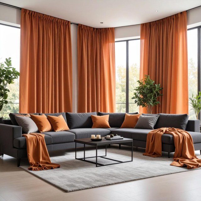 Fine Apricot Orange Velvet Curtains 1