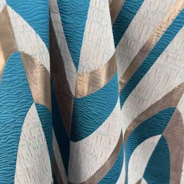 Ocean Wave Elegance Teal and Gold Art Deco Geometric Curtains 1