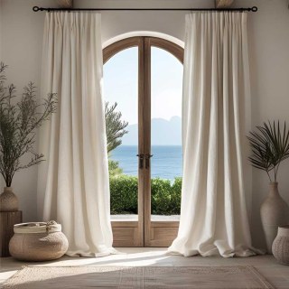 Shabby Chic Ivory White 100% Flax Linen Curtain 1