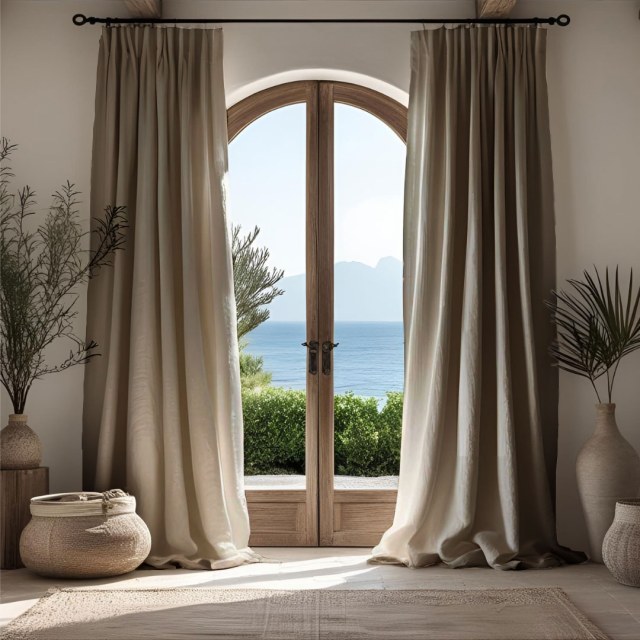 Shabby Chic Oatmeal Natural Color 100% Flax Linen Curtain 1