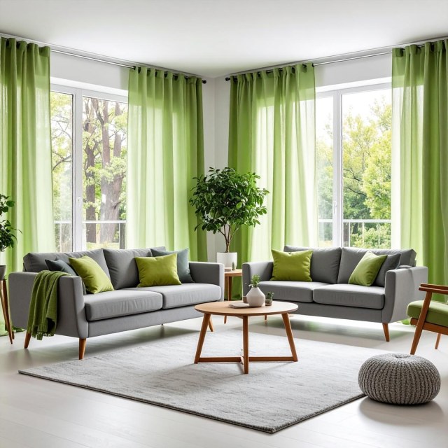 Smarties Lime Green Soft Sheer Voile Curtain 1