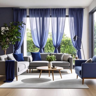 Smarties Navy Blue Soft Sheer Voile Curtain 3