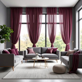 Smarties Red Burgundy Soft Sheer Voile Curtain 2