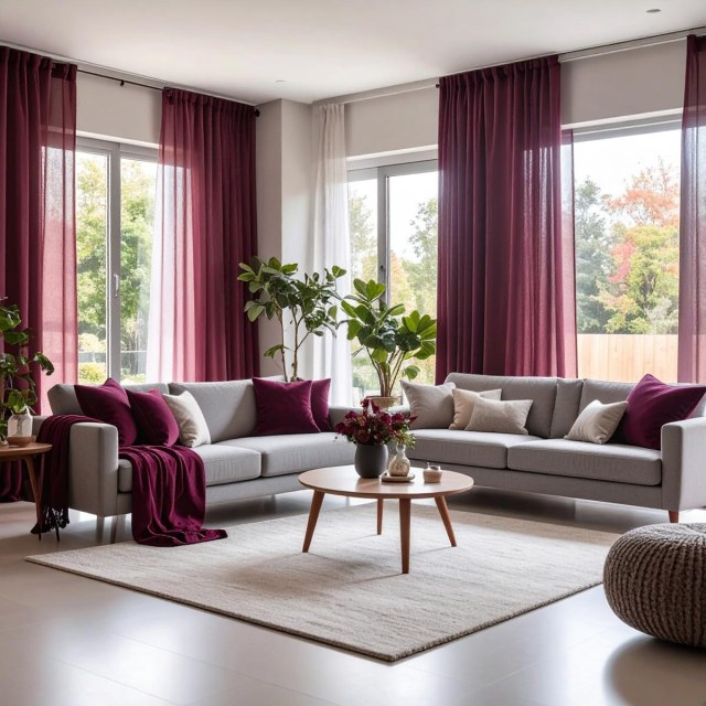 Smarties Red Burgundy Soft Sheer Voile Curtain 1