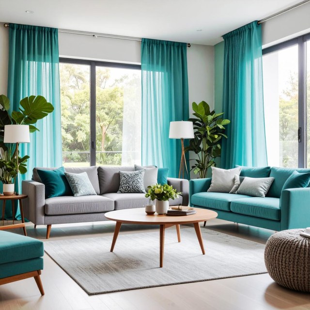 Smarties Turquoise Green Soft Sheer Voile Curtain 1