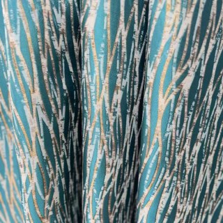 Woven Drift Abstract Geometric Teal Curtains with Gold Details 2