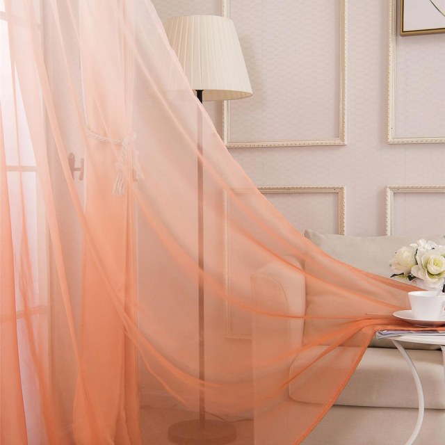 Candy Land Ombre Peach Orange Red Voile Curtain 1
