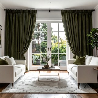 Double Plush Dark Olive Green Chenille Blackout Curtain 2