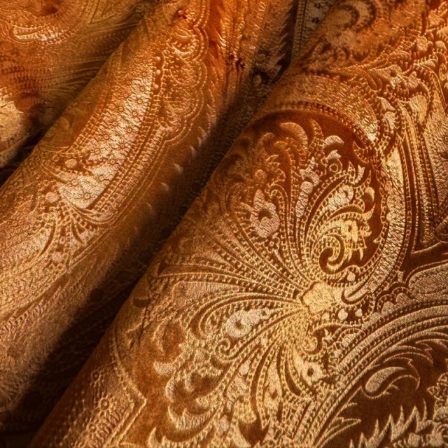 Royal Mirage Terracotta Burnt Orange Damask Velvet Curtain 1
