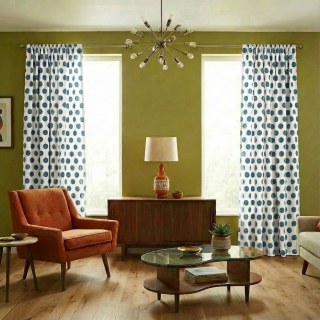 Dottie Delight Mid Century Modern Dusky Teal Polka Dot Chenille Curtain 3