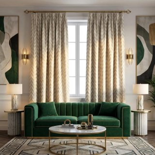 Elegante Art Deco Chevron Ivory White Curtain with Gold Details