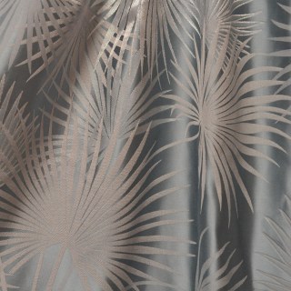 Fan Palm Silhouette Duck Egg Blue Satin Tropical Leaves Curtain 4