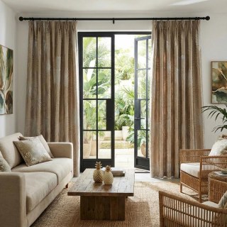 Fan Palm Silhouette Mocha Satin Tropical Leaves Curtain 1