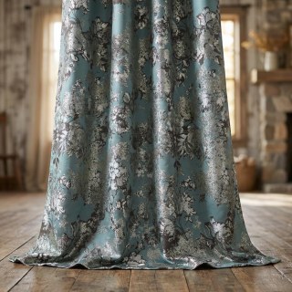 Floral Reverie Jacquard Duck Egg Blue Curtains 2