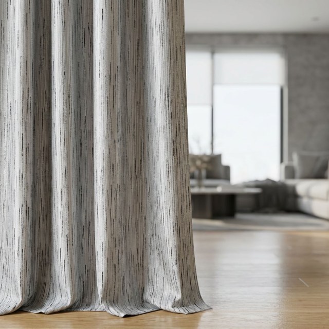 Gilded Stream Silver Grey Curtain with Metallic Stripes 1