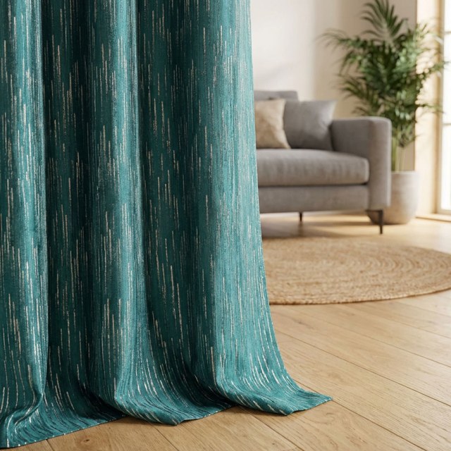 Gilded Stream Teal Green Curtain with Metallic Stripes 1