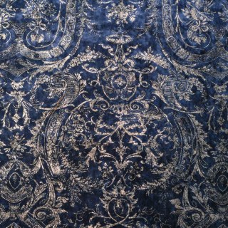 Heritage Luxury Blue Gilded Damask Velvet Curtain