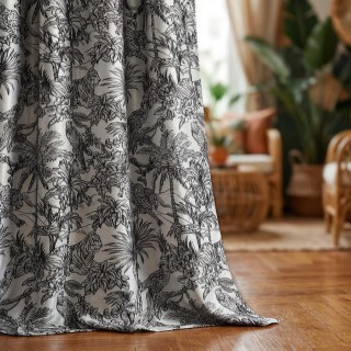 Jungle Jive Leopard and Parrot Silver and Black Blackout Curtains