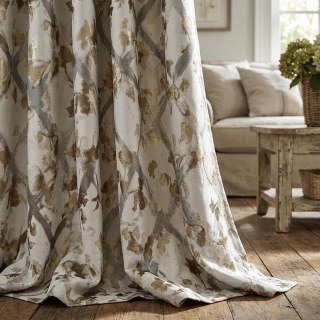 Lattice Bloom Jacquard Cream Gold Floral Curtains