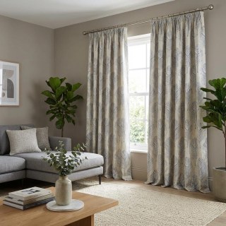 Leaf Dance Luxury Jacquard Cream and Blue Floral Curtains 3