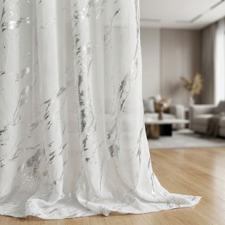 Lunar Marble Abstract White and Silver Voile Curtains